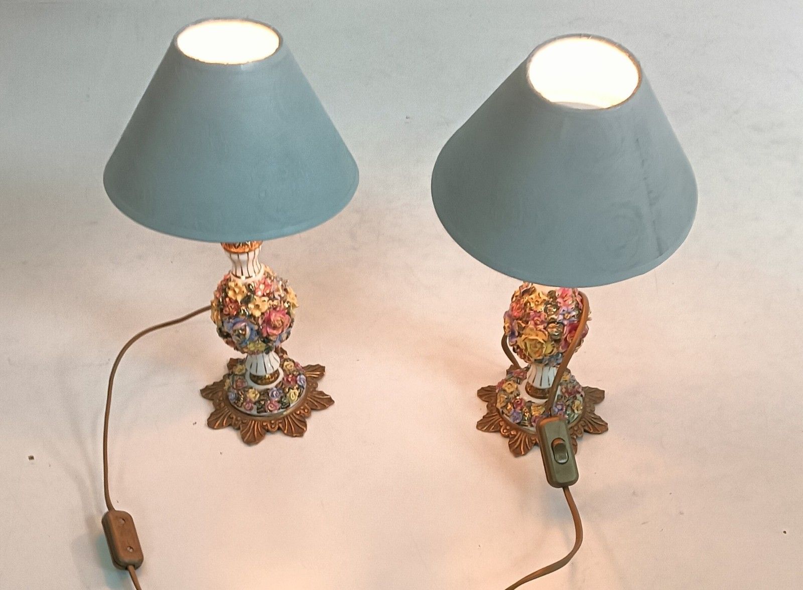 Pair Of Vintage Desk Table Nightstand Lamps Porcelain Italy photo Lighting
