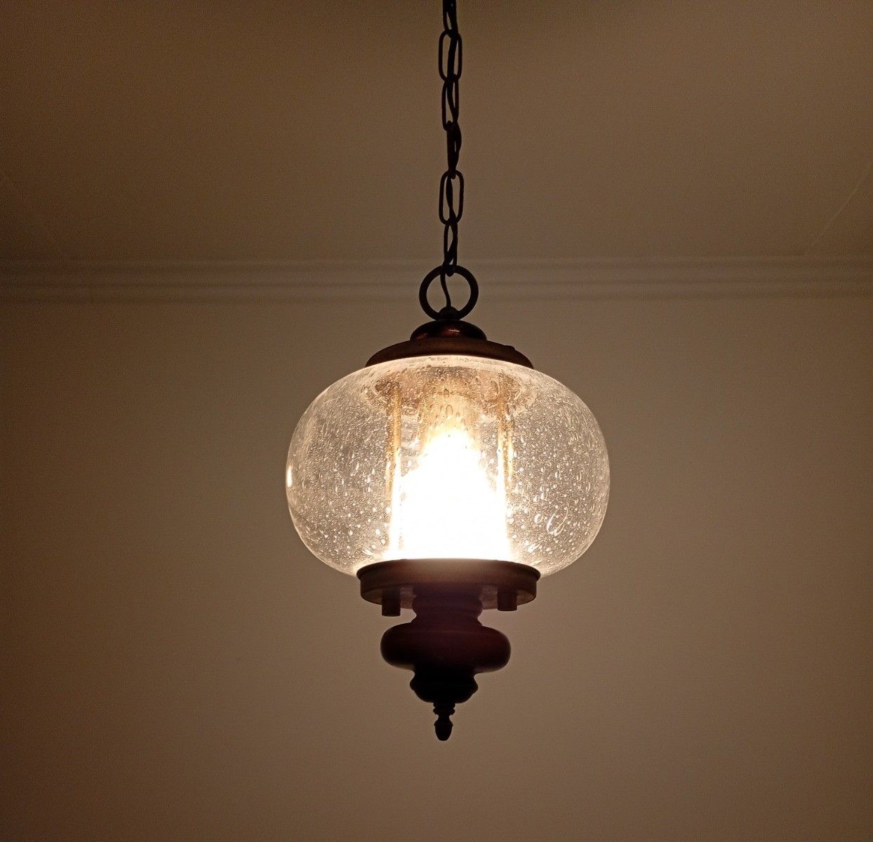 Vintage Boat Ship Hanging Lamp Bubbled Glass Pendant Fixture Wood photo for sale