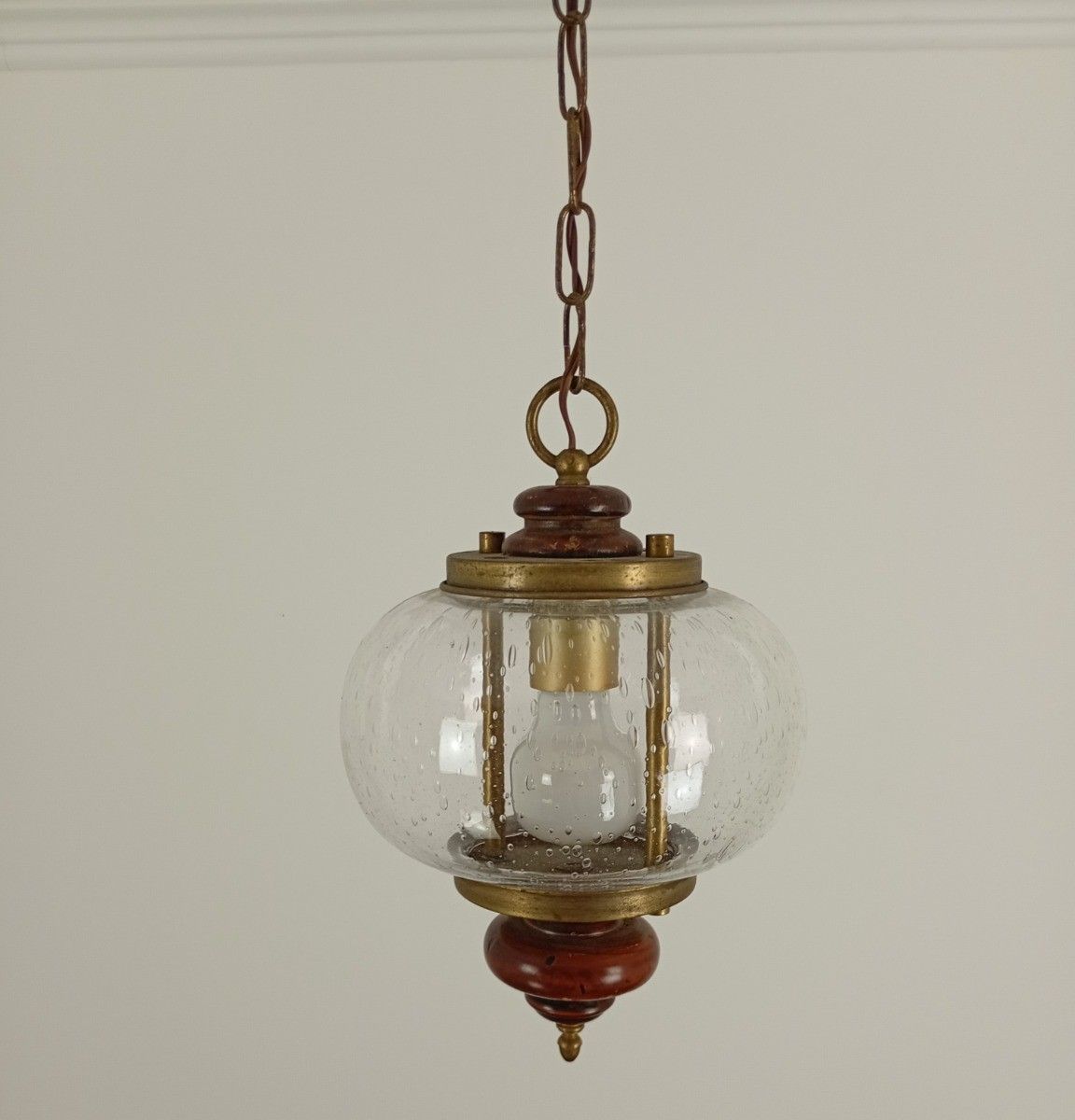 Vintage Boat Ship Hanging Lamp Bubbled Glass Pendant Fixture Wood photo Lighting