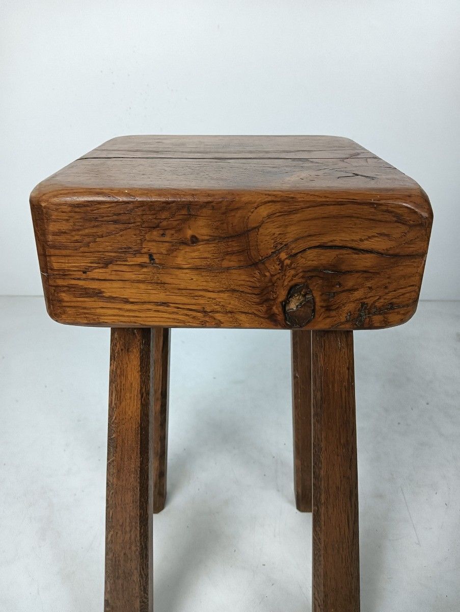 Antique Hand Carved Wood Milking Stool Pedestal Table Pedestal Barn Style Huge T photo furniture