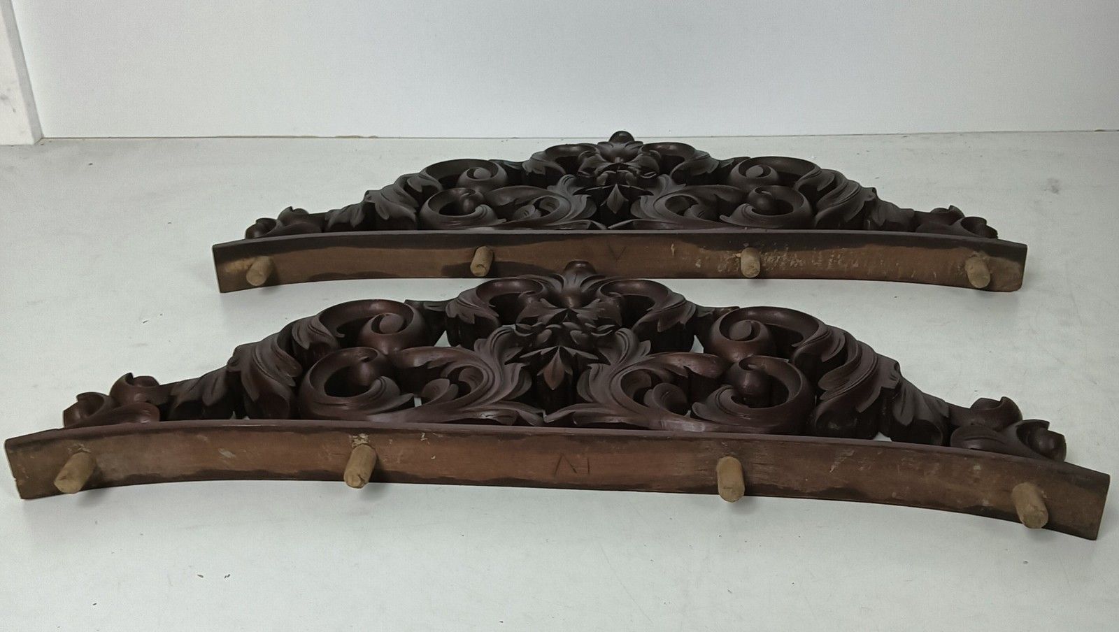 Pair Hand Carved Ornate Antique Pediments Over Door Wood  Reclaimed Architectura photo buy