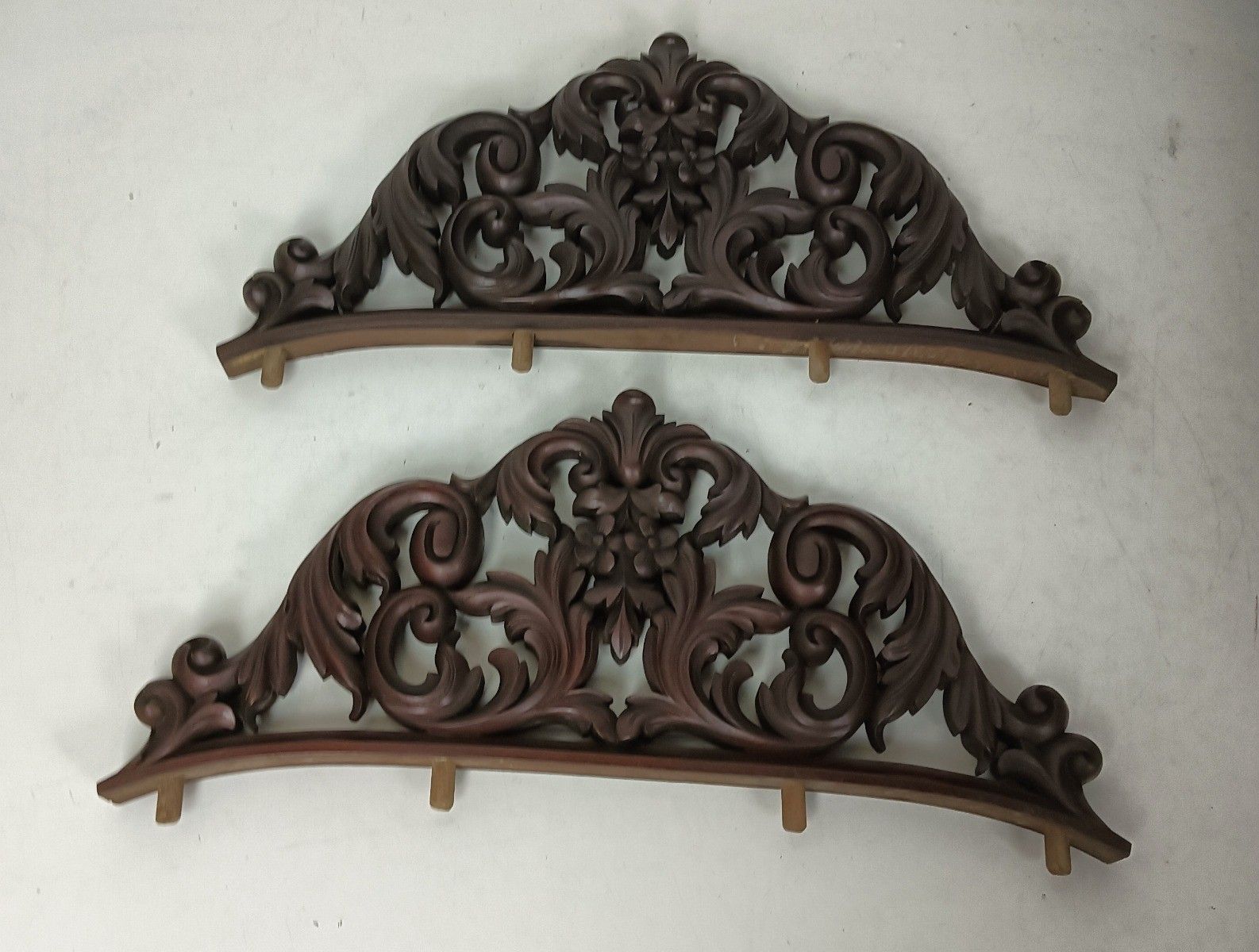 Pair Hand Carved Ornate Antique Pediments Over Door Wood  Reclaimed Architectura photo vintage