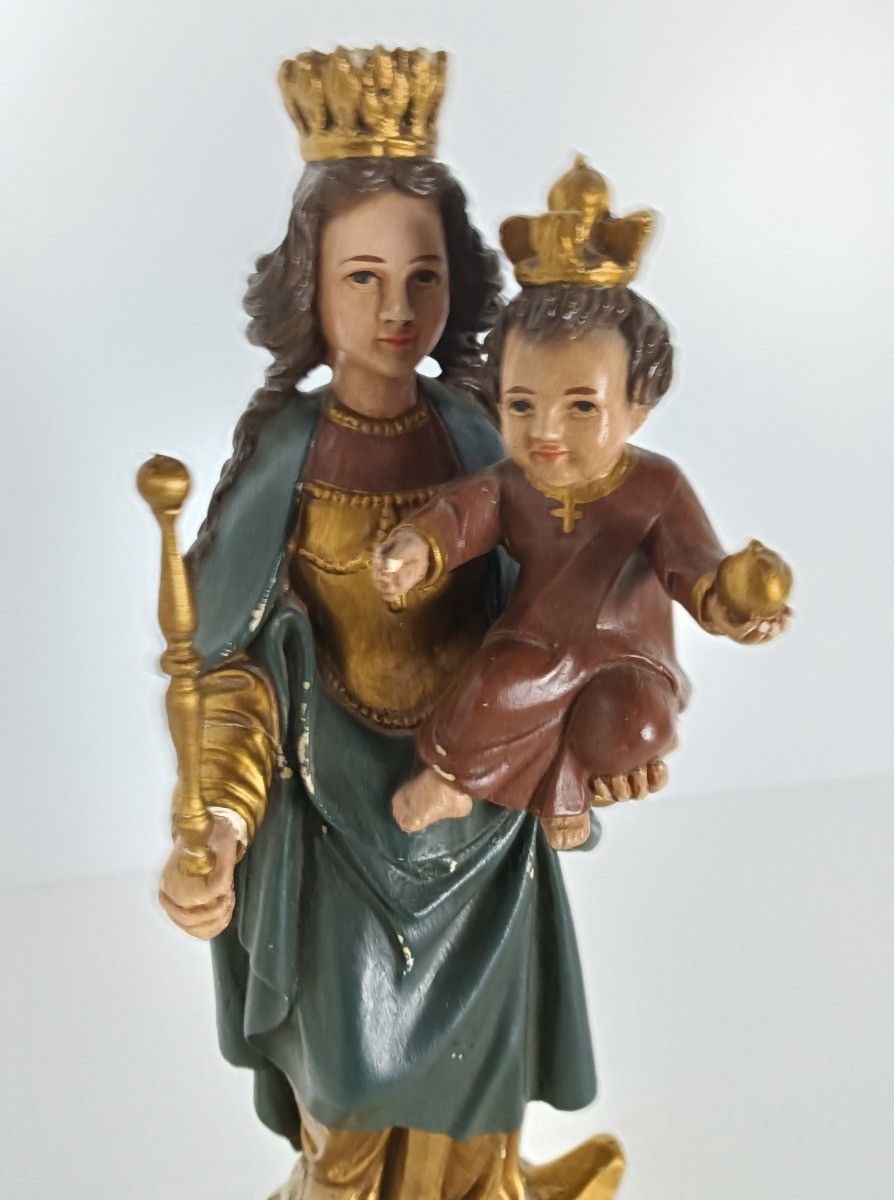 Statue Our Lady Of Arlon Notre Dame D'arlon With Infant Jesus Crowned Signed Vin photo furniture