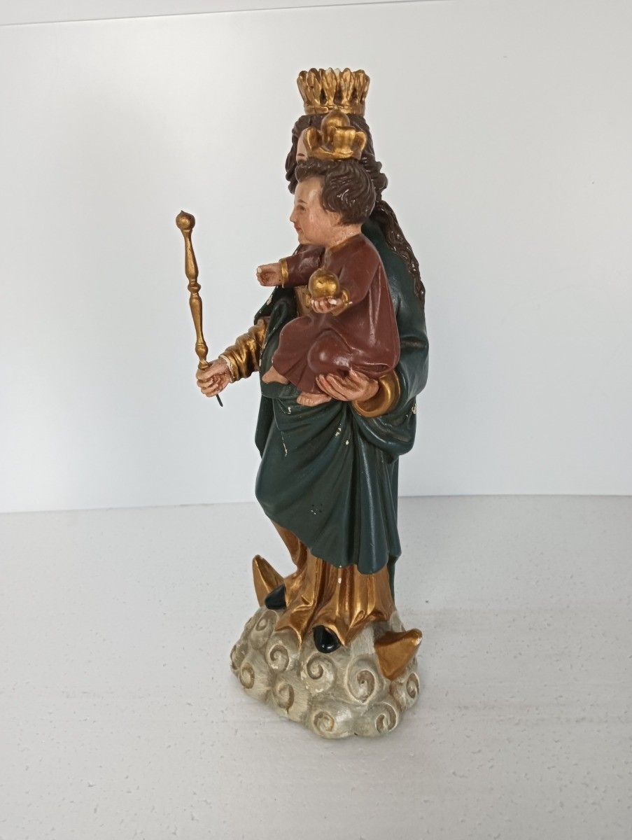 Statue Our Lady Of Arlon Notre Dame D'arlon With Infant Jesus Crowned Signed Vin photo buy