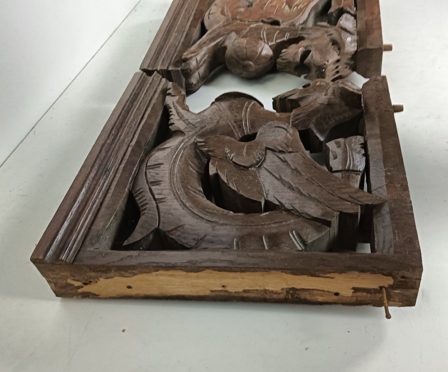 Couple  French Corbels Dragons Hand Carved Wood Brackets Gothic Architectural He photo vinterior