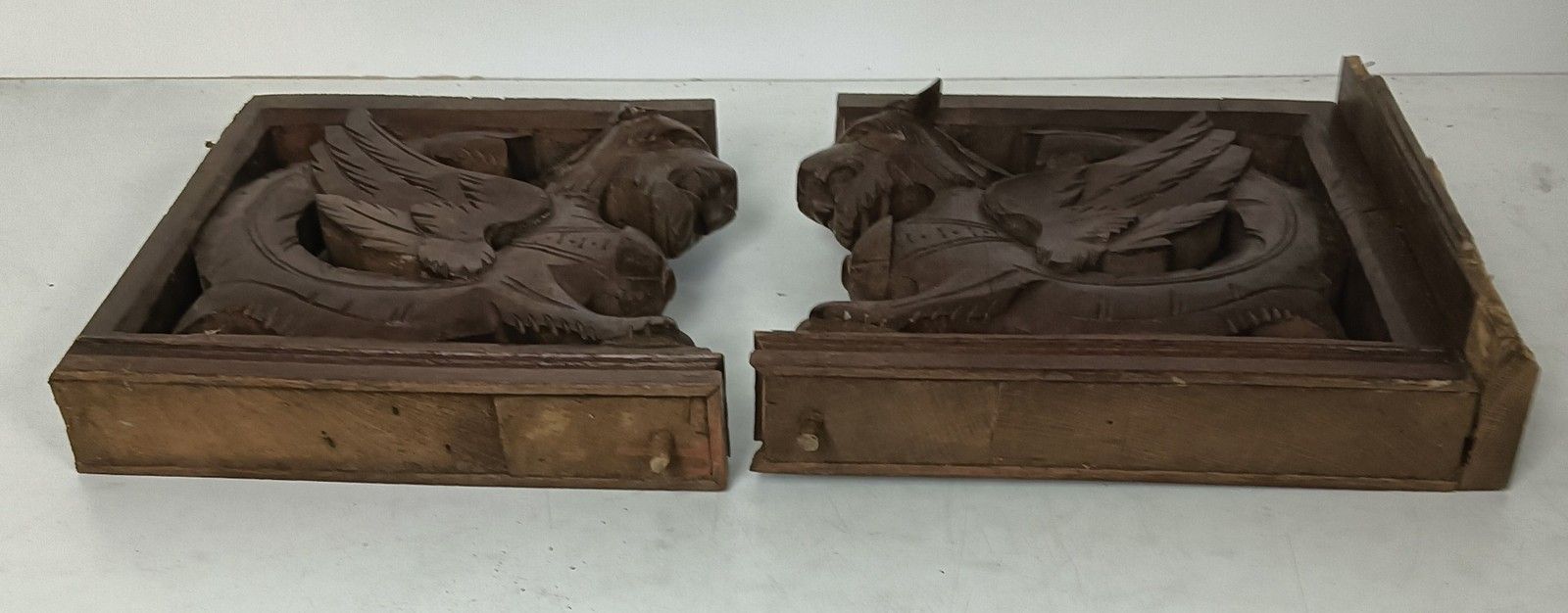 Home Decor Couple  French Corbels Dragons Hand Carved Wood Brackets Gothic Architectural He photo