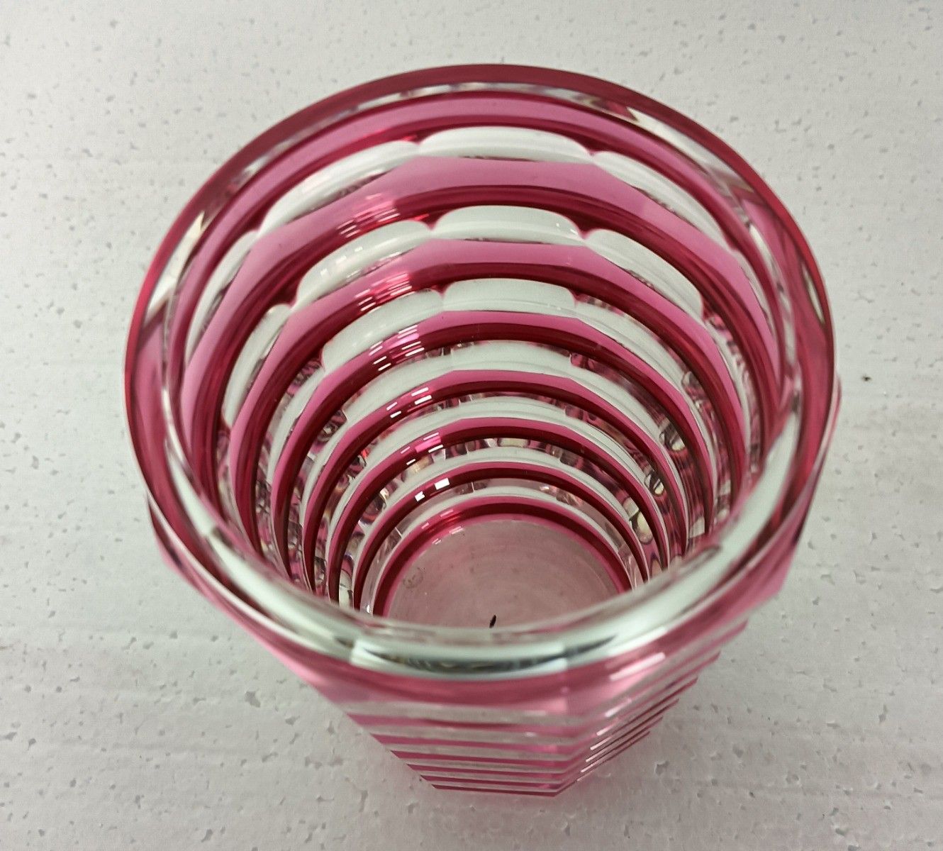 Val St Lambert Marked Small Etched Glass Crystalcut To  Clear Red Vase  Cranberr photo for sale