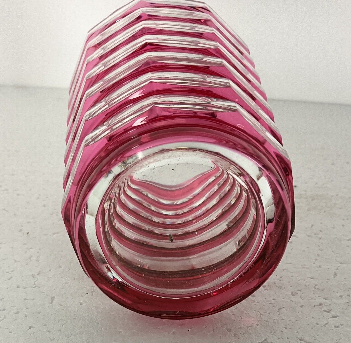 Val St Lambert Marked Small Etched Glass Crystalcut To  Clear Red Vase  Cranberr photo buy