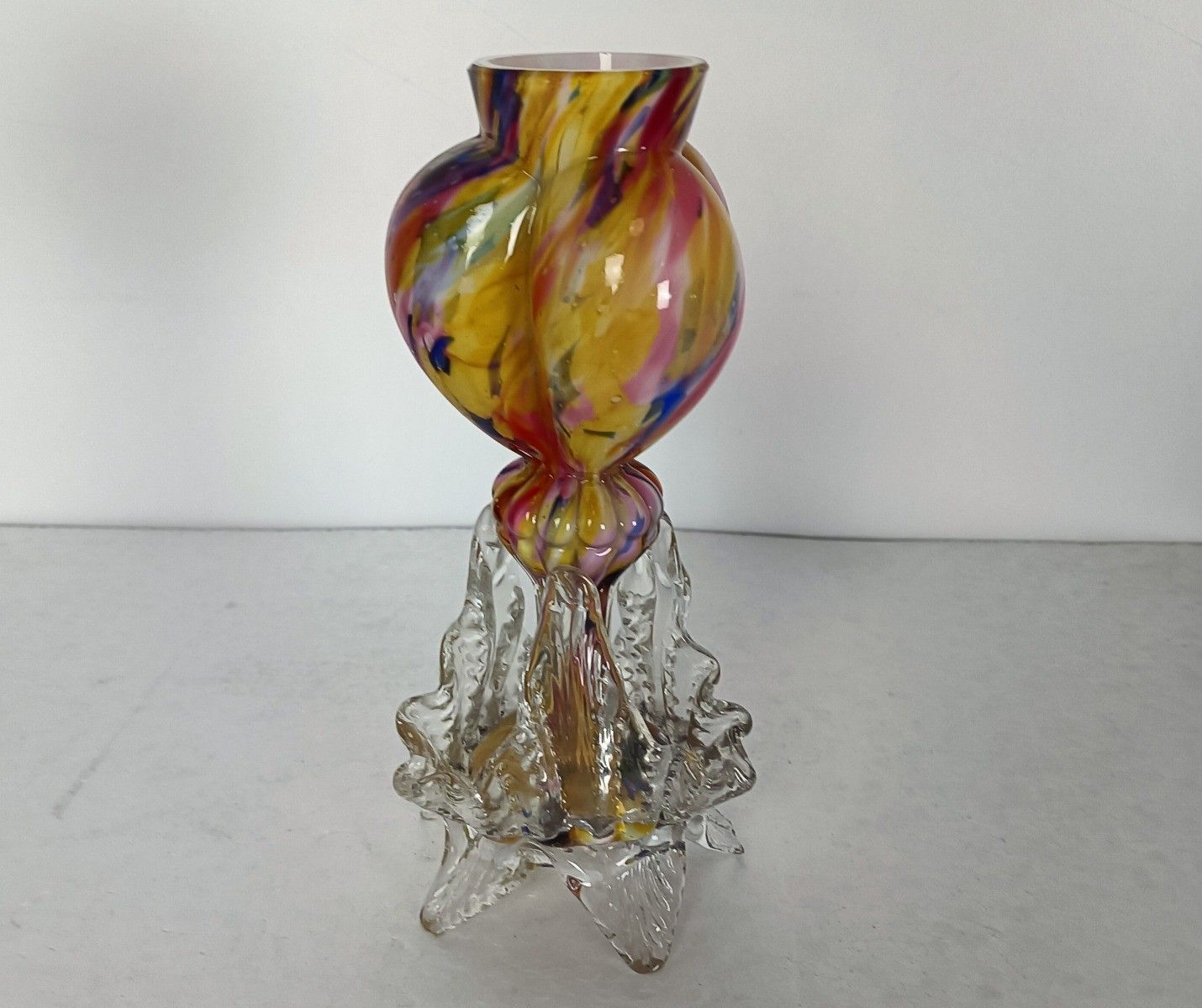 Franz Welz Antique Art Glass Rigaree Bud Vase Tri Lobed Czech Boheme photo vintage