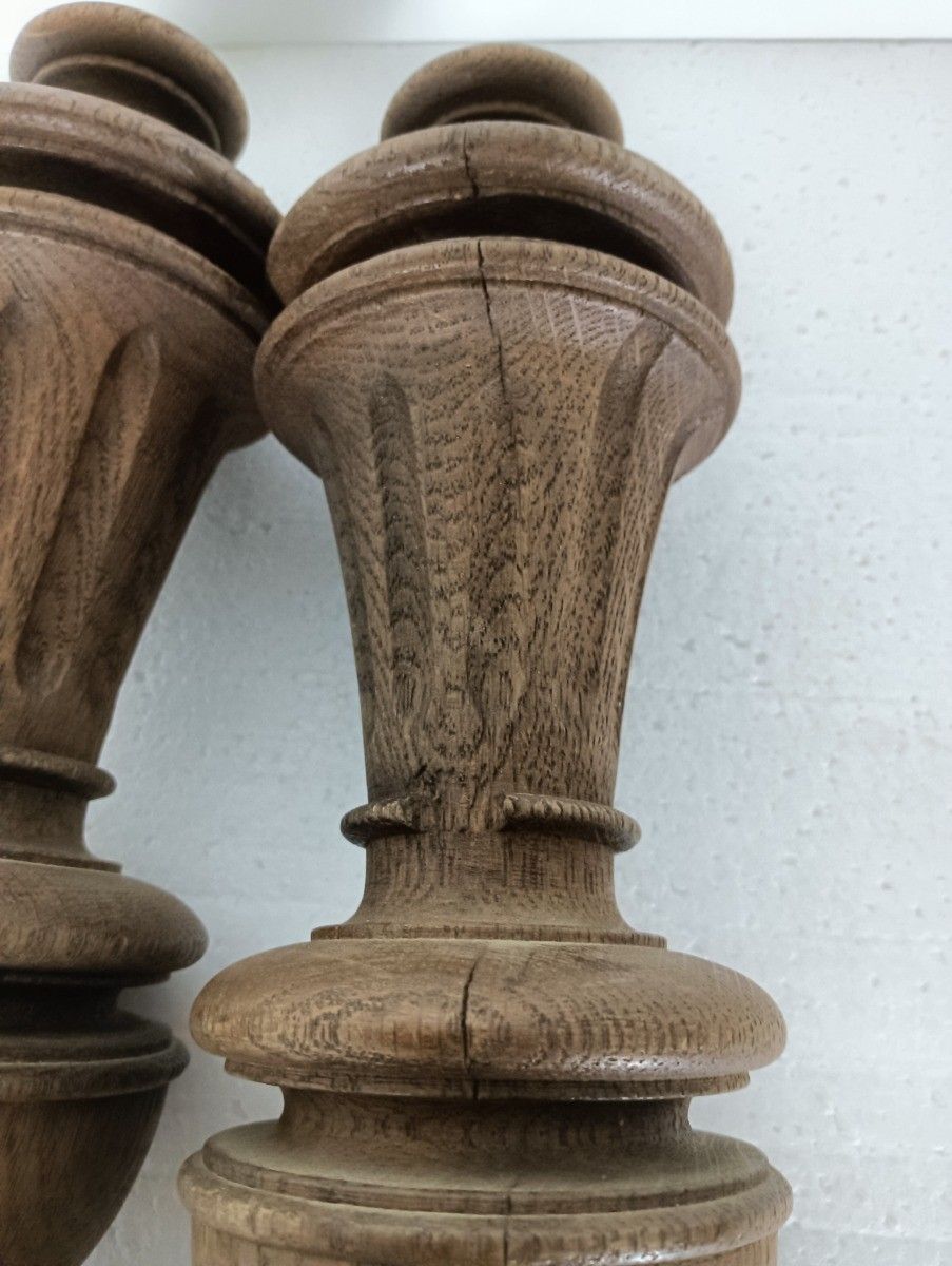Set Of 2 Reclaimed Carved Wood Antique Spindles Balusters Trim Posts Pillar Arch photo furniture