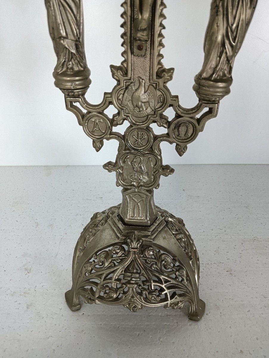 Standing Crucifix Cross Saint John Saint Mary Magdalene Golgotha Apostles Spelte photo buy