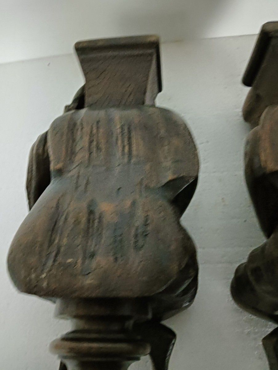 Pair Corbels Hand Carved Wood Panels Architectural Reclaimed Figurines Soldiers photo for sale
