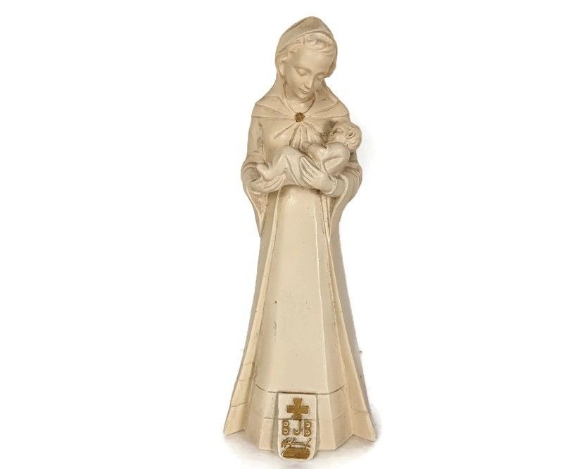 Art Deco Statue Virgin Mary Madonna With Infant Plaster Tenderness Bjb Collector