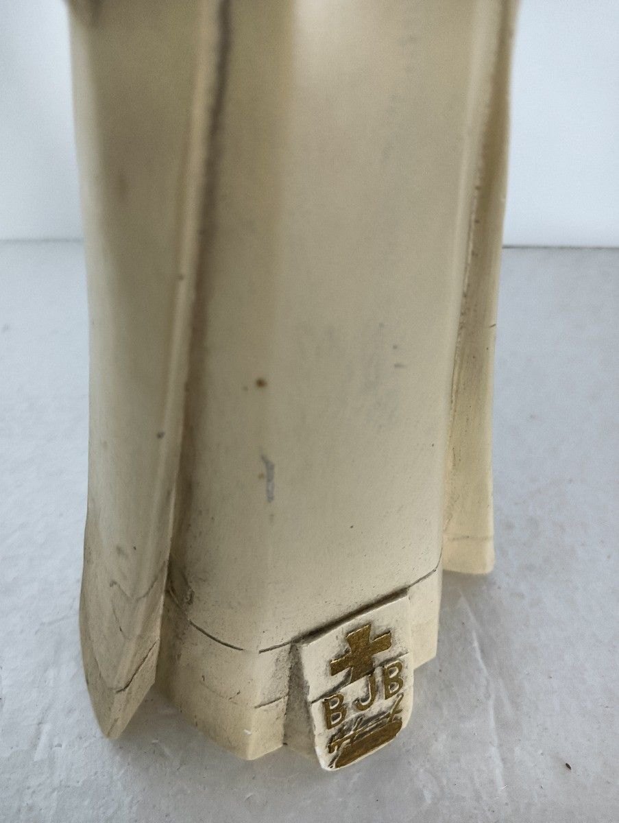 Art Deco Statue Virgin Mary Madonna With Infant Plaster Tenderness Bjb Collector photo Art