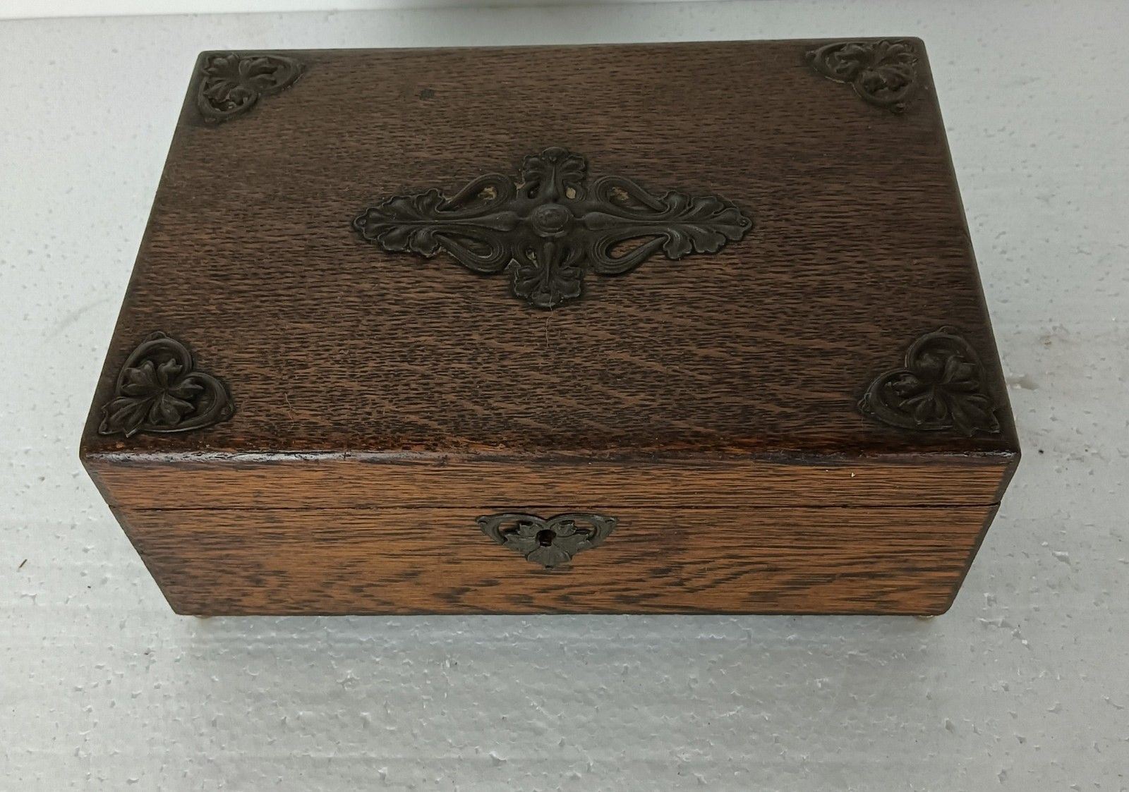 Antique  Wooden French Small Hope Chest Trunk Trinket Jewelry Box Metal Trim photo Home Decor