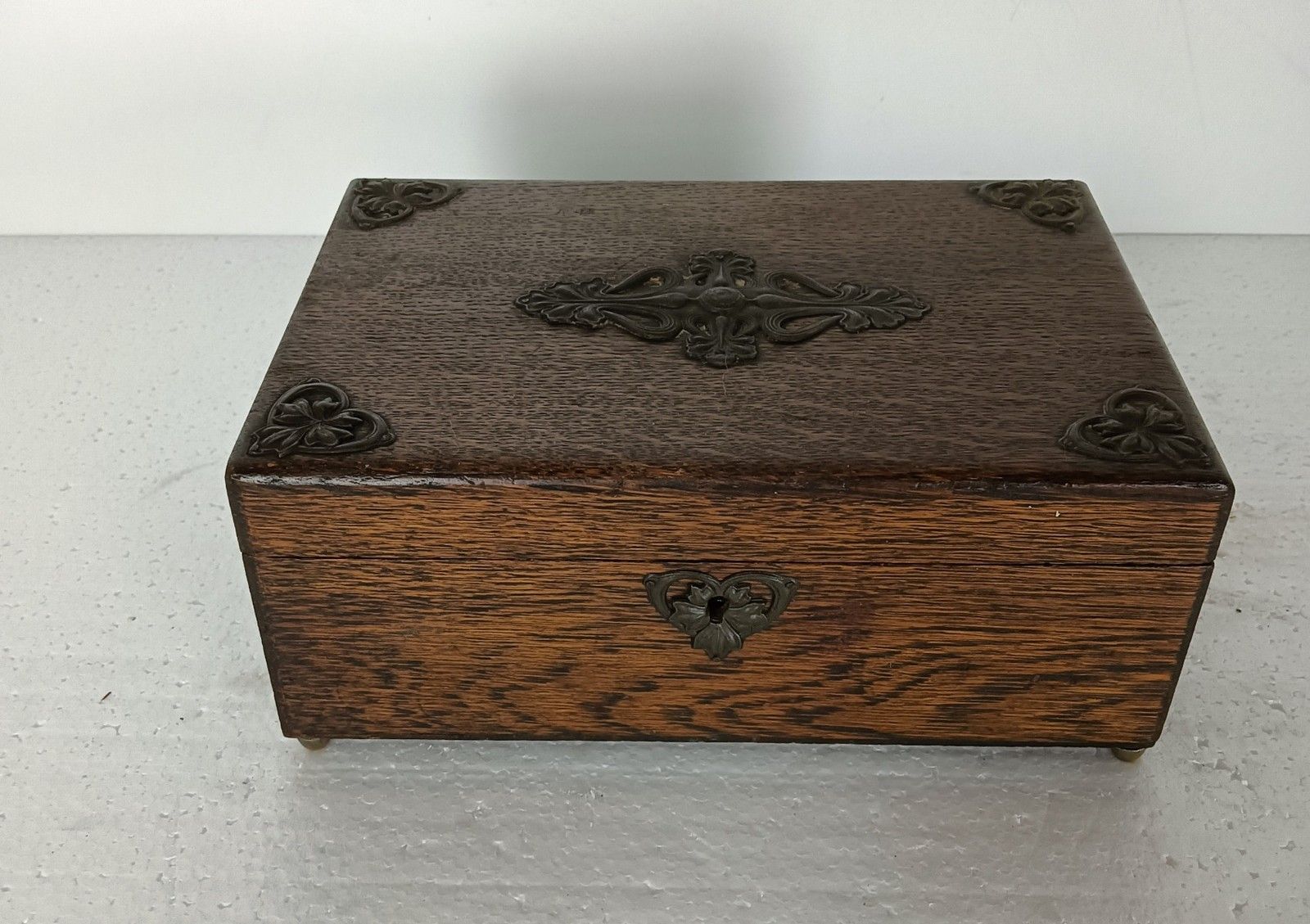Antique  Wooden French Small Hope Chest Trunk Trinket Jewelry Box Metal Trim photo 179.0