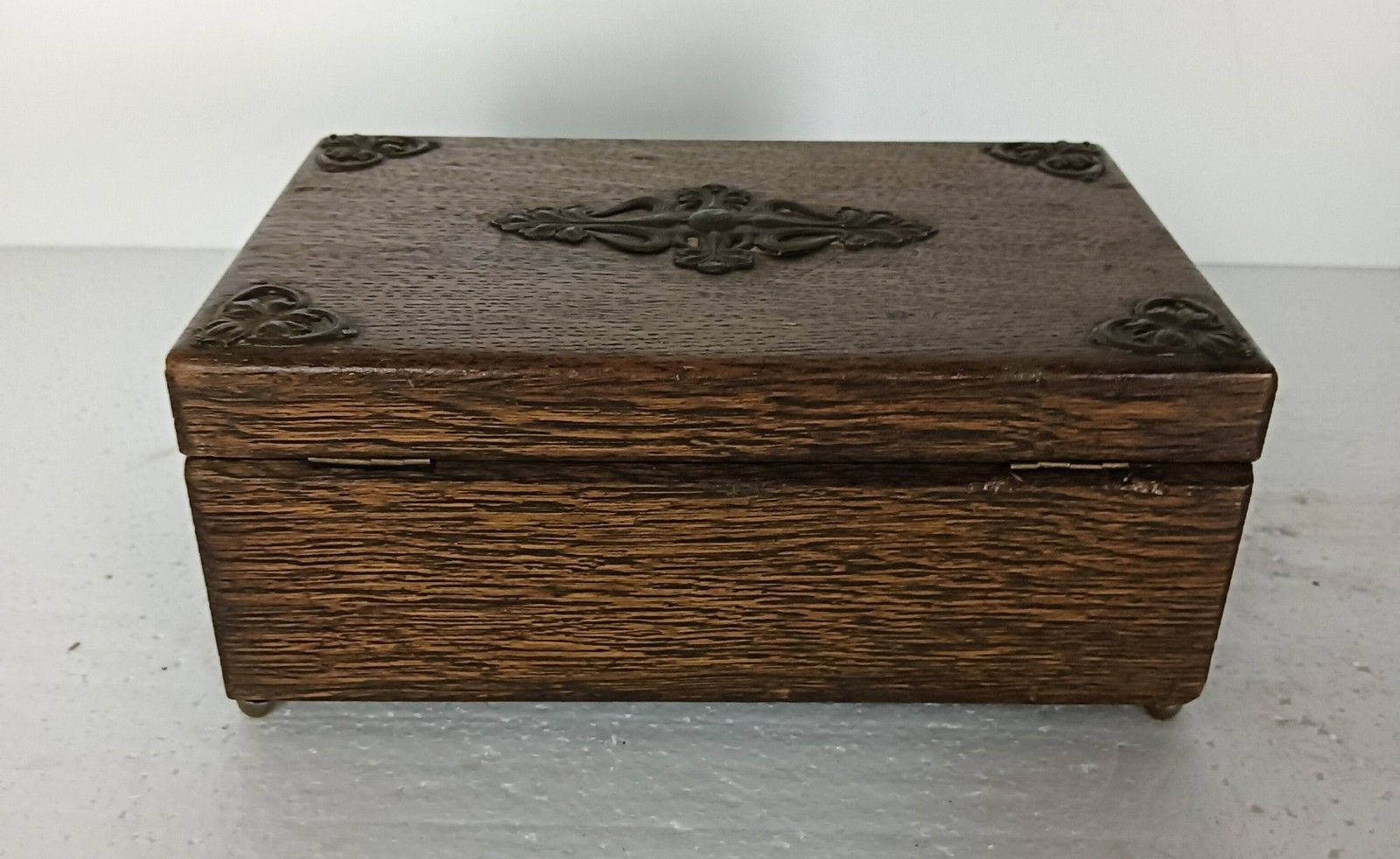 Home Decor Antique  Wooden French Small Hope Chest Trunk Trinket Jewelry Box Metal Trim photo