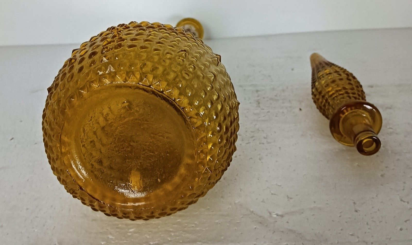 Vintage Art Bubbled Glass Amber Brown Empoli Bottle Italian Decorative Pop Art photo vinterior