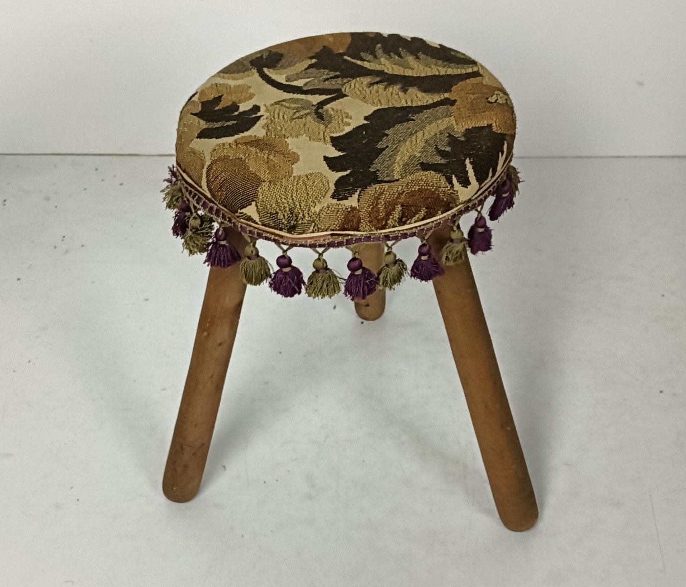 Hand Carved Wood Milking Stool Pedestal Table Pedestal Barn Style With Fabric On photo buy