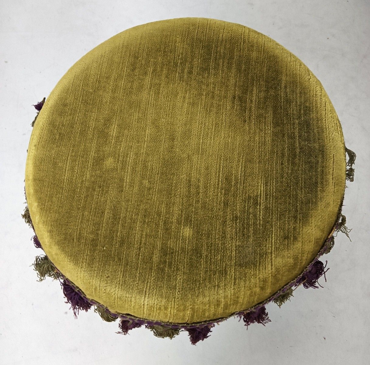 Hand Carved Wood Milking Stool Pedestal Table Pedestal Barn Style Green Fabric O photo Furniture