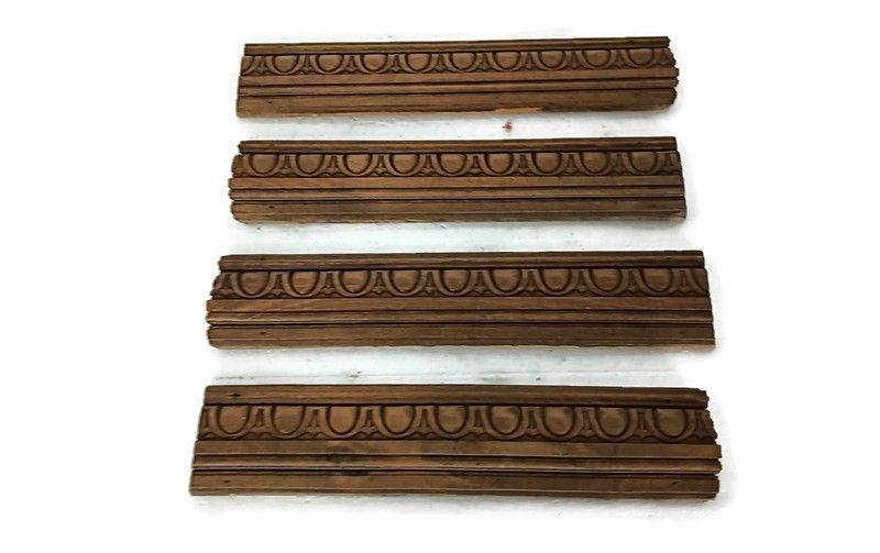Set Of 4 Trims Corbels Pediments Boards Carved Wood Reclaimed Antique Salvaged A