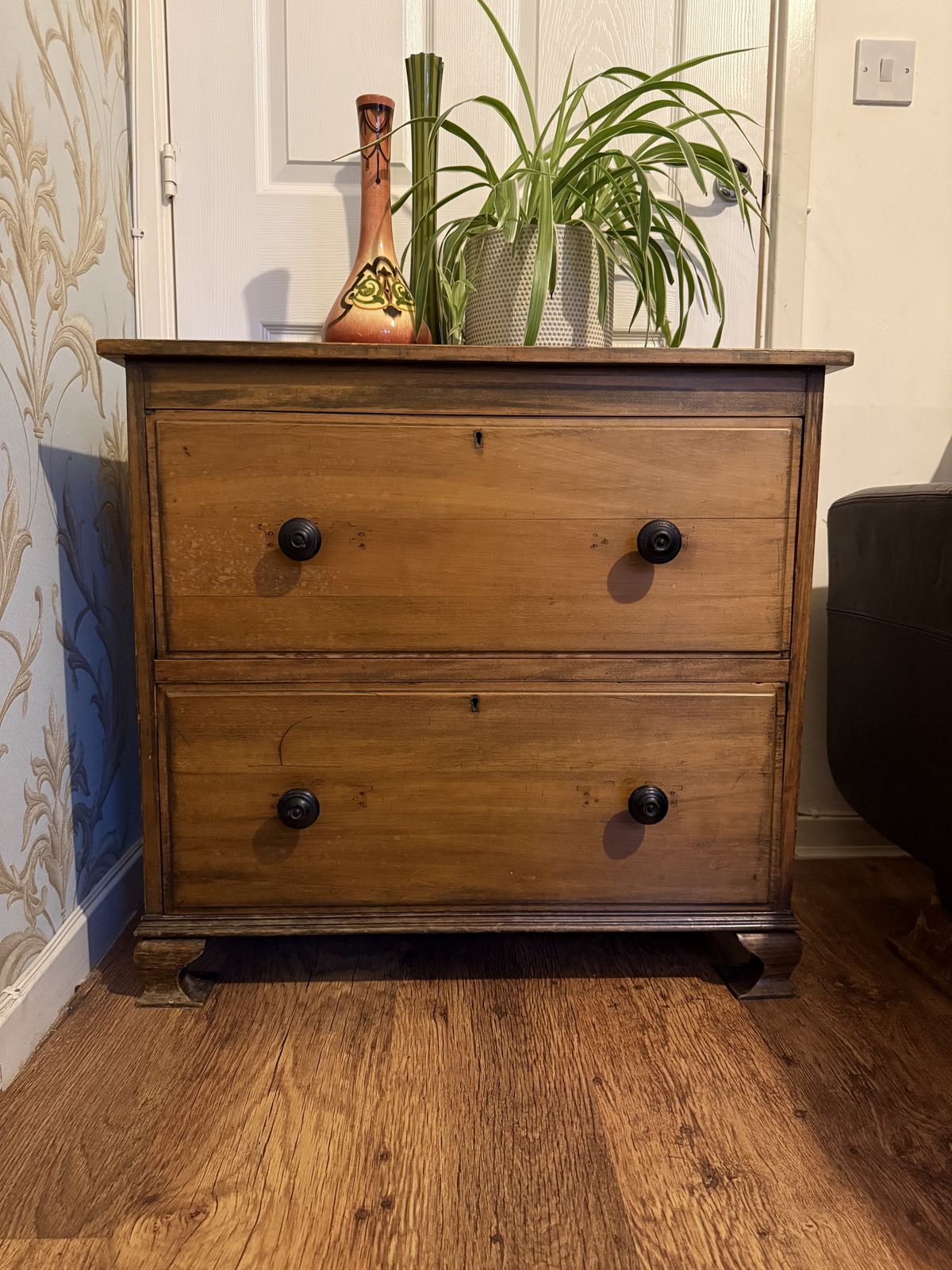 Antique Solid Pine Low Chest Of Drawers / Dresser Base C.1900