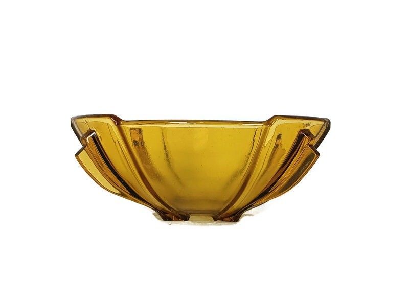 Gorgeous Art Deco Antique Amber Brown Bohemian Art Glass Serving Dish Bowl