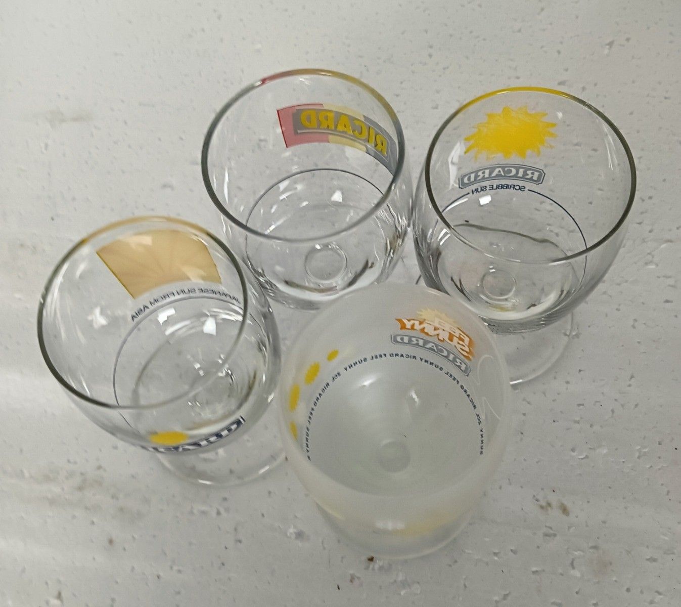 Collection Of 4 Different Vintage French Ricard Glasses Pastis Apero France Coll photo vintage
