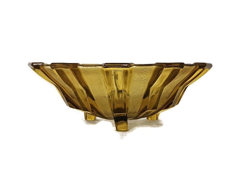 Verrerie De Scailmont Henri Heemskerk Art Deco Schaal, Model Cubiste Brown L