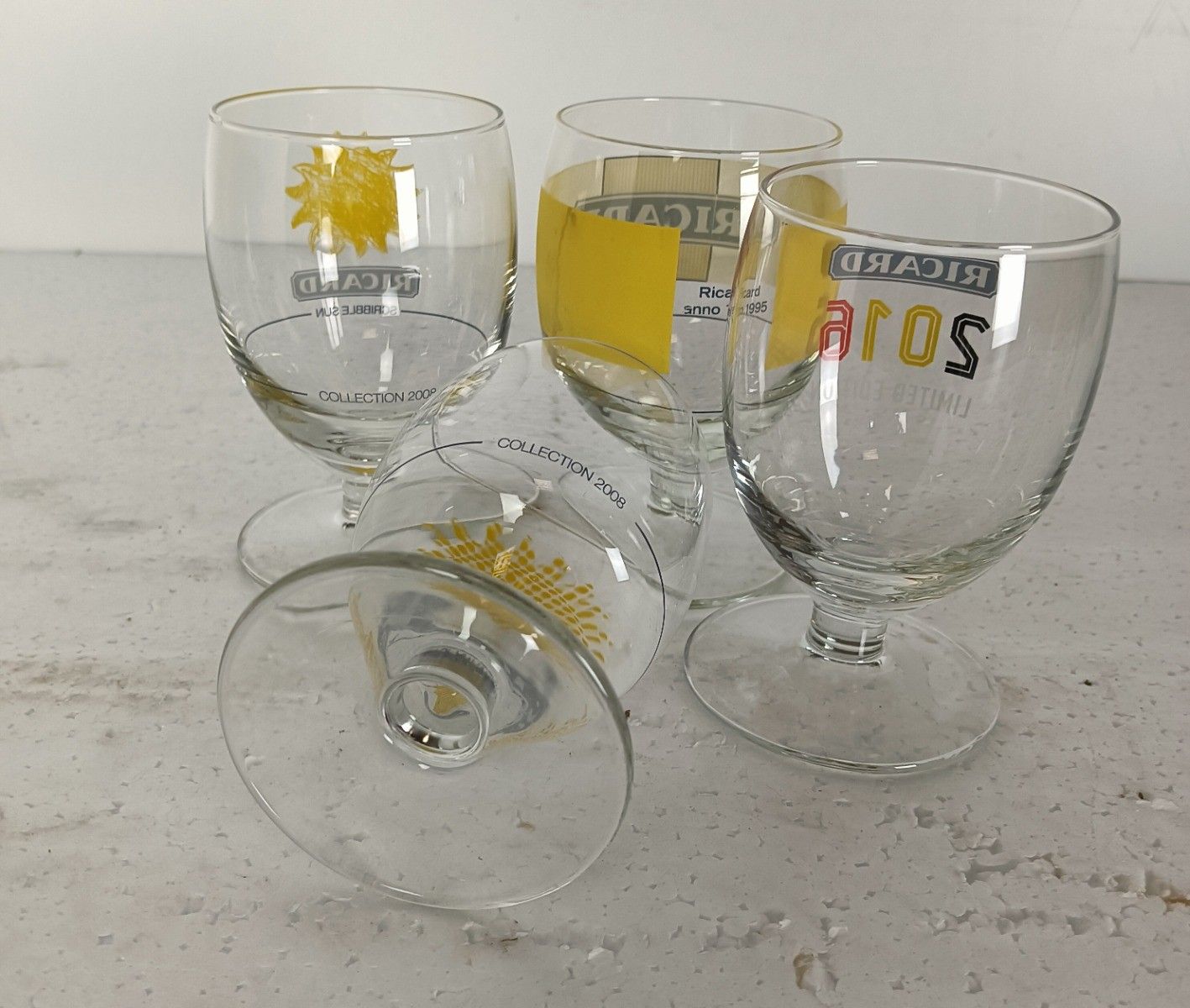 Set Of 4 Different Vintage French Ricard Glasses Pastis Apero France  Collector photo vinterior