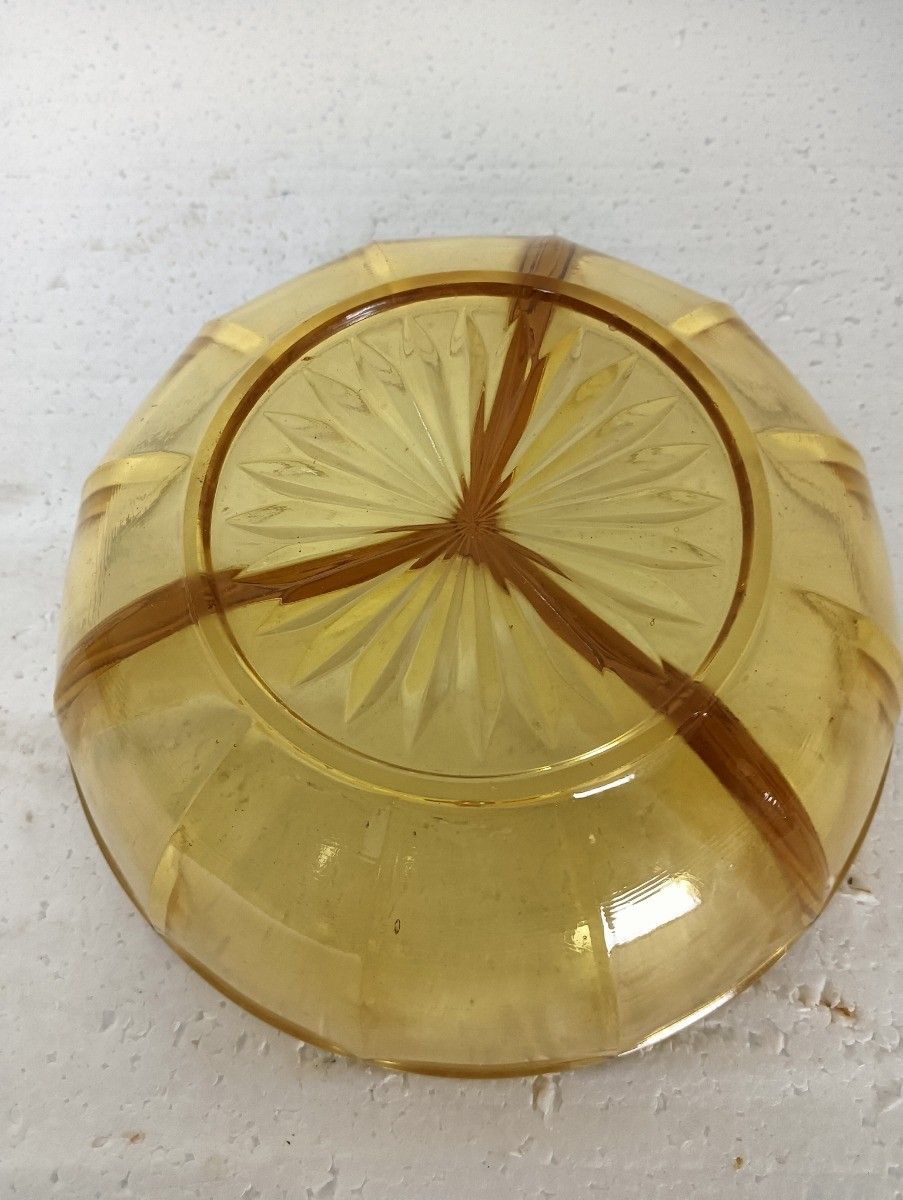 Antique Art Deco Amber Glass Dish, Bowl, Apetizer Dish, Bonbon Dish,  Luxval Val photo vinterior