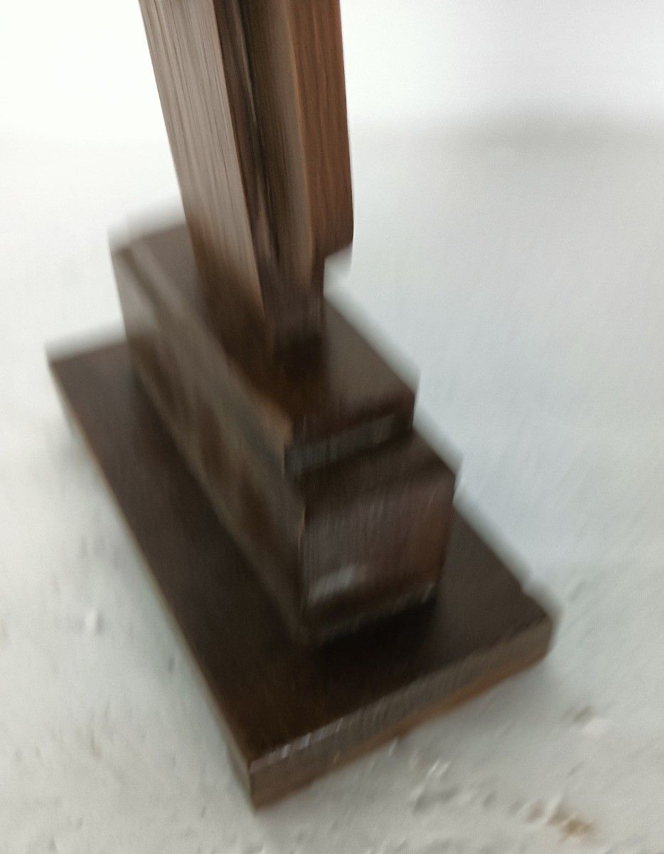 Art Deco Standing Table Crucifix Wood Spelter Corpus Christi Crucifixion Antique photo furniture
