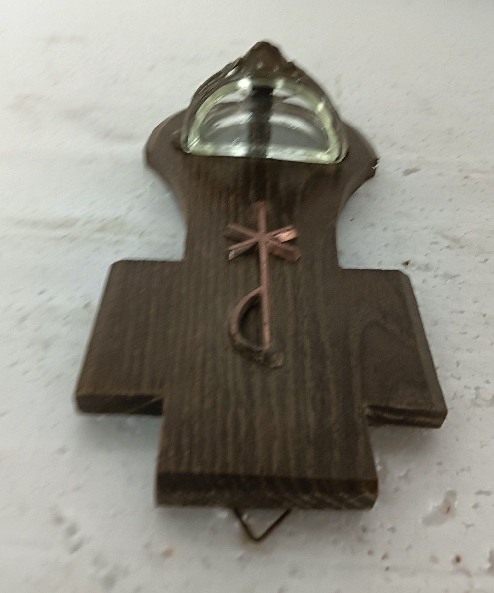 Holy Water Font Vessel Wall Hanging Antique Wood Copper Angels Lovely photo furniture