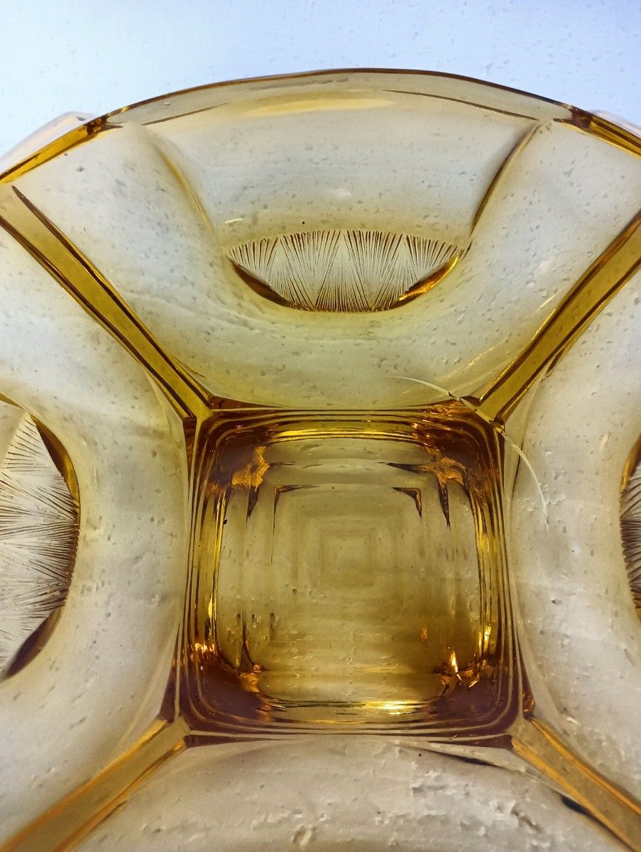 Antique Art Deco Brown Amber Art Glass Dish Serving Platter Cake Stand Stylish photo buy