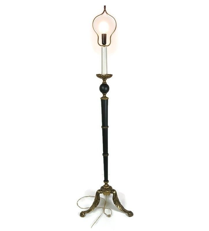 Large Standing Floor Lamp French Empire Brass Wood Hollywood Regency Vintage Wow photo furniture