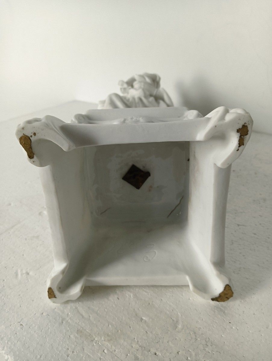 Large Antique French Bisque Porcelain Statue Madonna Virgin Mary Infant Jesus photo vintage