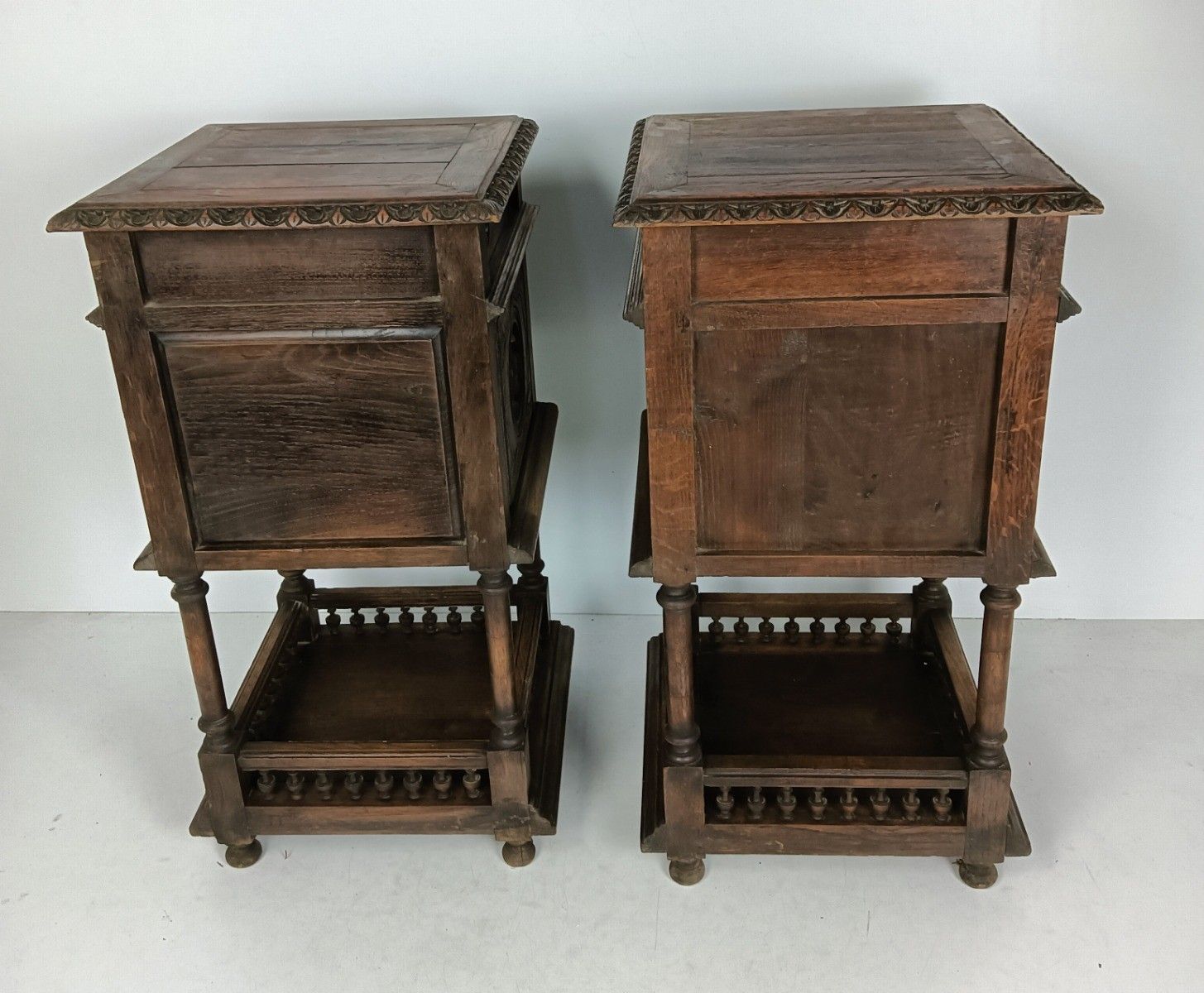 3578.0 Antique Hand Carved Wood Breton France Nightstands End Tables Bedroom Cabinets W photo