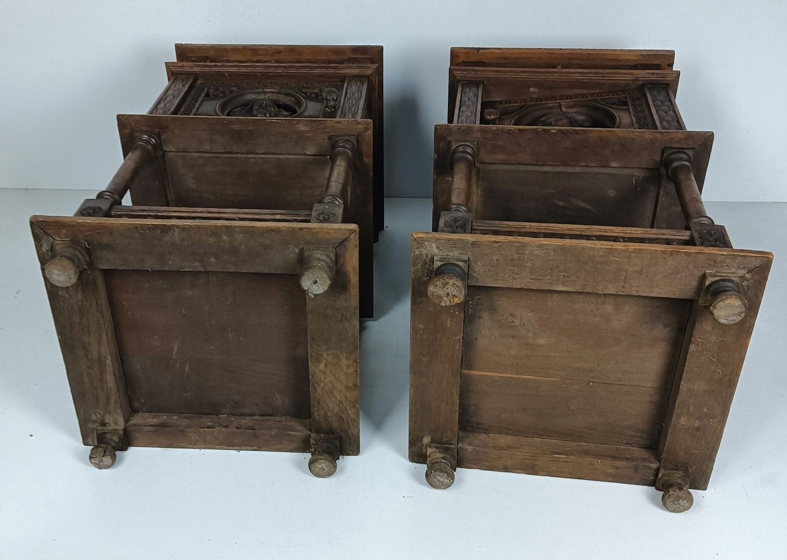 photo buy Antique Hand Carved Wood Breton France Nightstands End Tables Bedroom Cabinets W