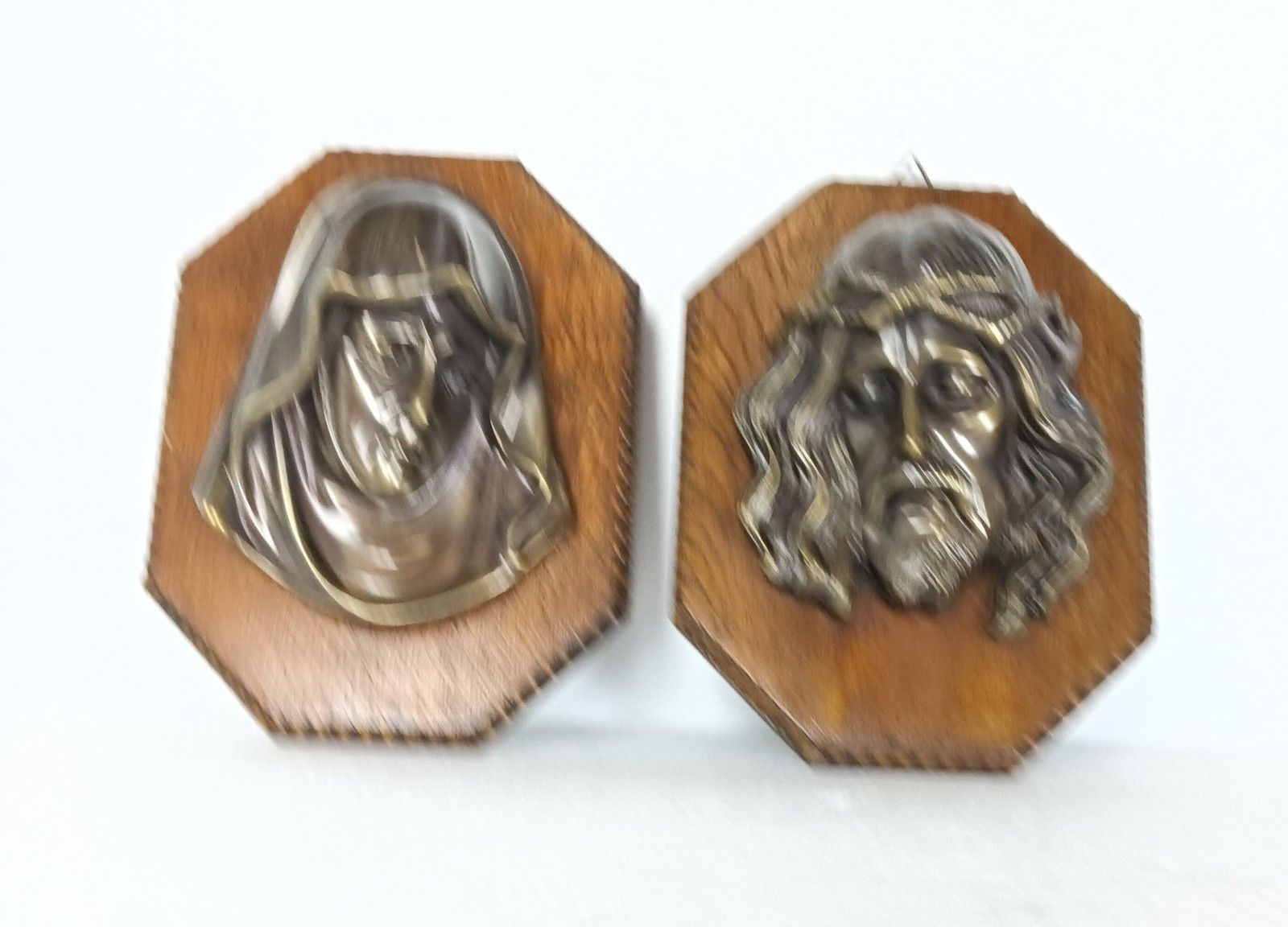 Antique Art Deco Couple Wall Hangings Jesus Christ Head Of Thorns Virgin Mary Wo photo vinterior