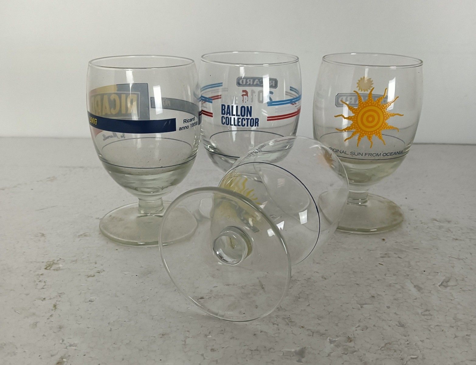 Different Vintage French Ricard Glasses Pastis Apero France Collector Set Of 4 photo Home Decor