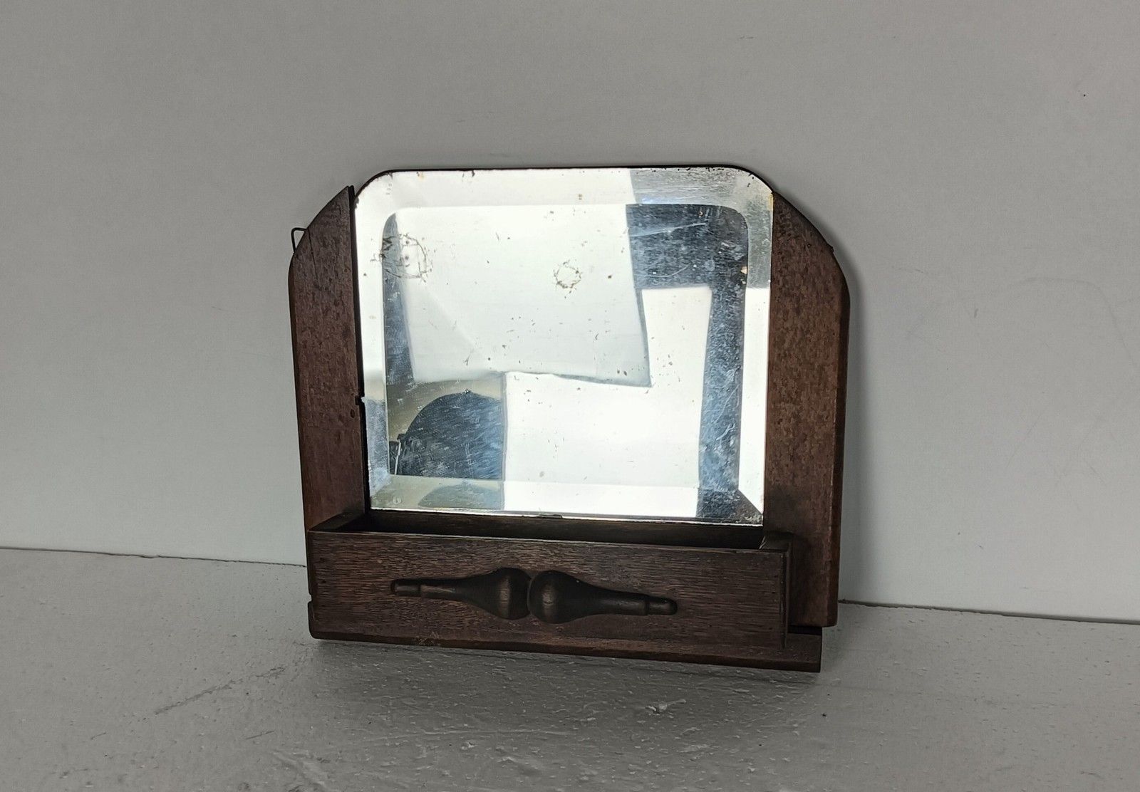 Antique Small Wall Hanging Comb Shaving Cabinet Wood Beveled Glass photo 107.0