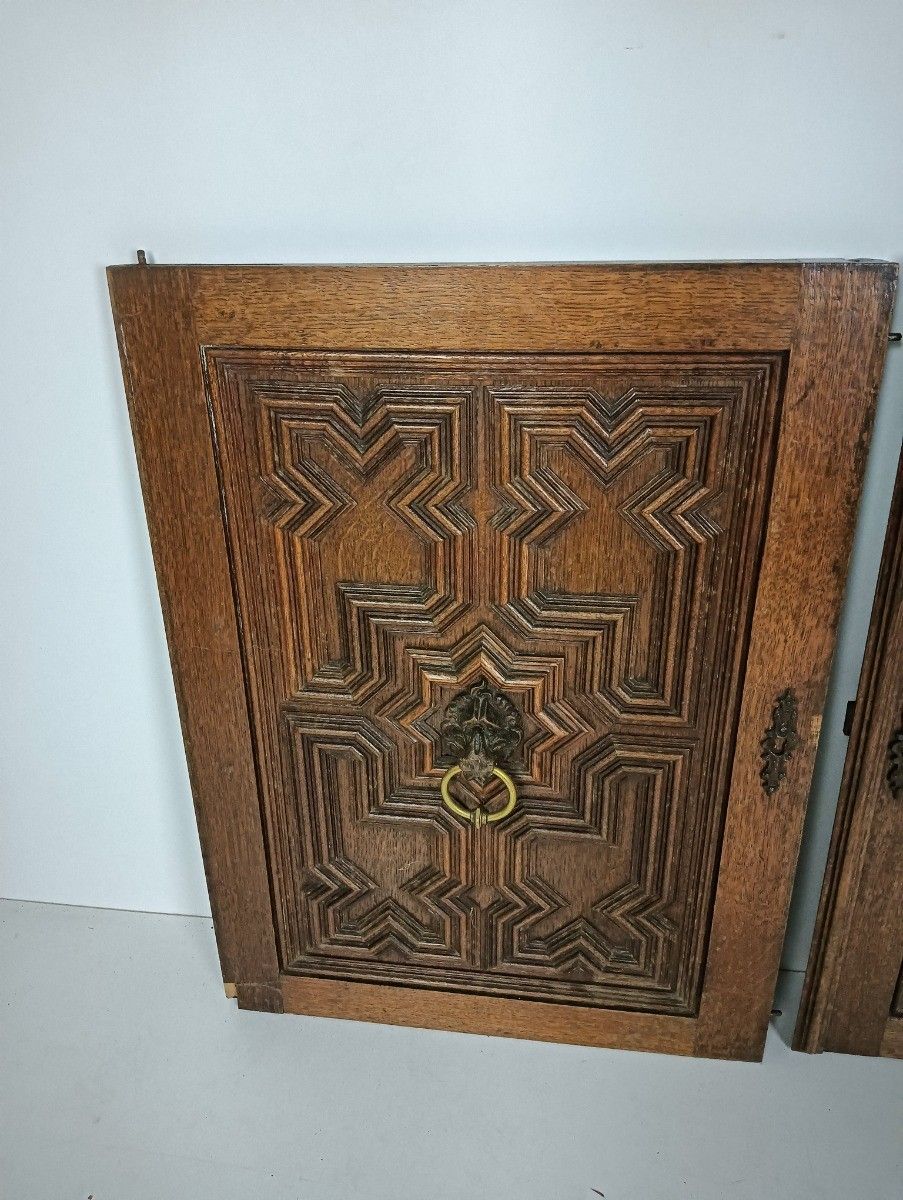 Antique Cabinet Doors Pair Ornate Carved Wood Lion Heads Rings Reclaimed Archite photo Home Fixtures