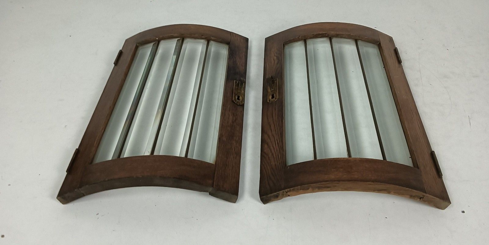 Antique Small Cabinet Doors Pair Beveled Glass Carved Wood Bentwood Wow photo Home Fixtures