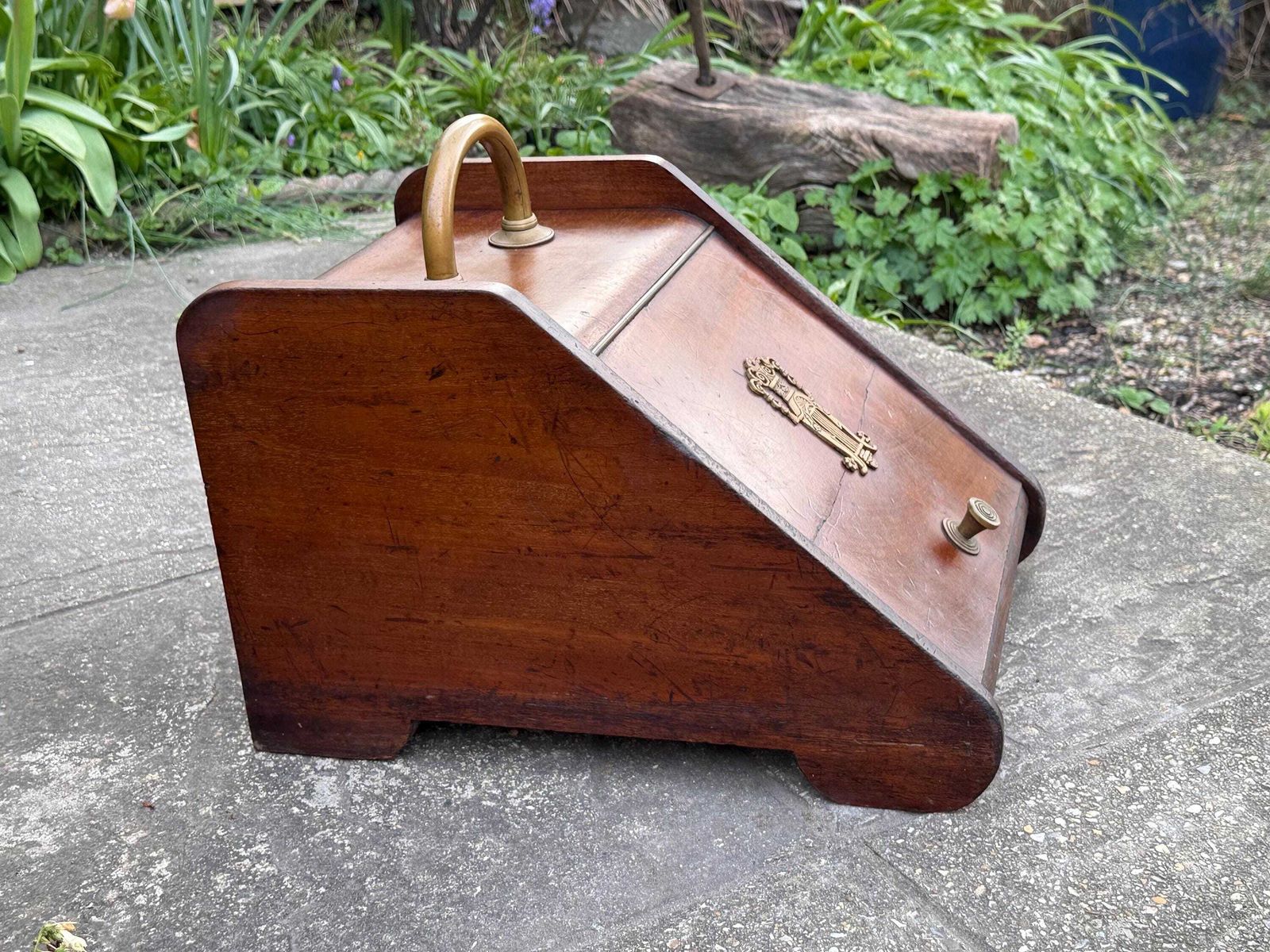 Antique Victorian Wooden Coal Scuttle Brass Fireside Log Storage Box photo Home Decor