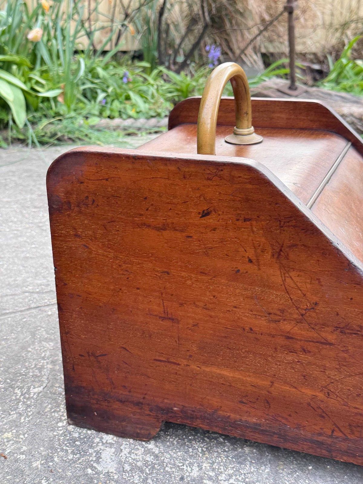 Antique Victorian Wooden Coal Scuttle Brass Fireside Log Storage Box photo buy