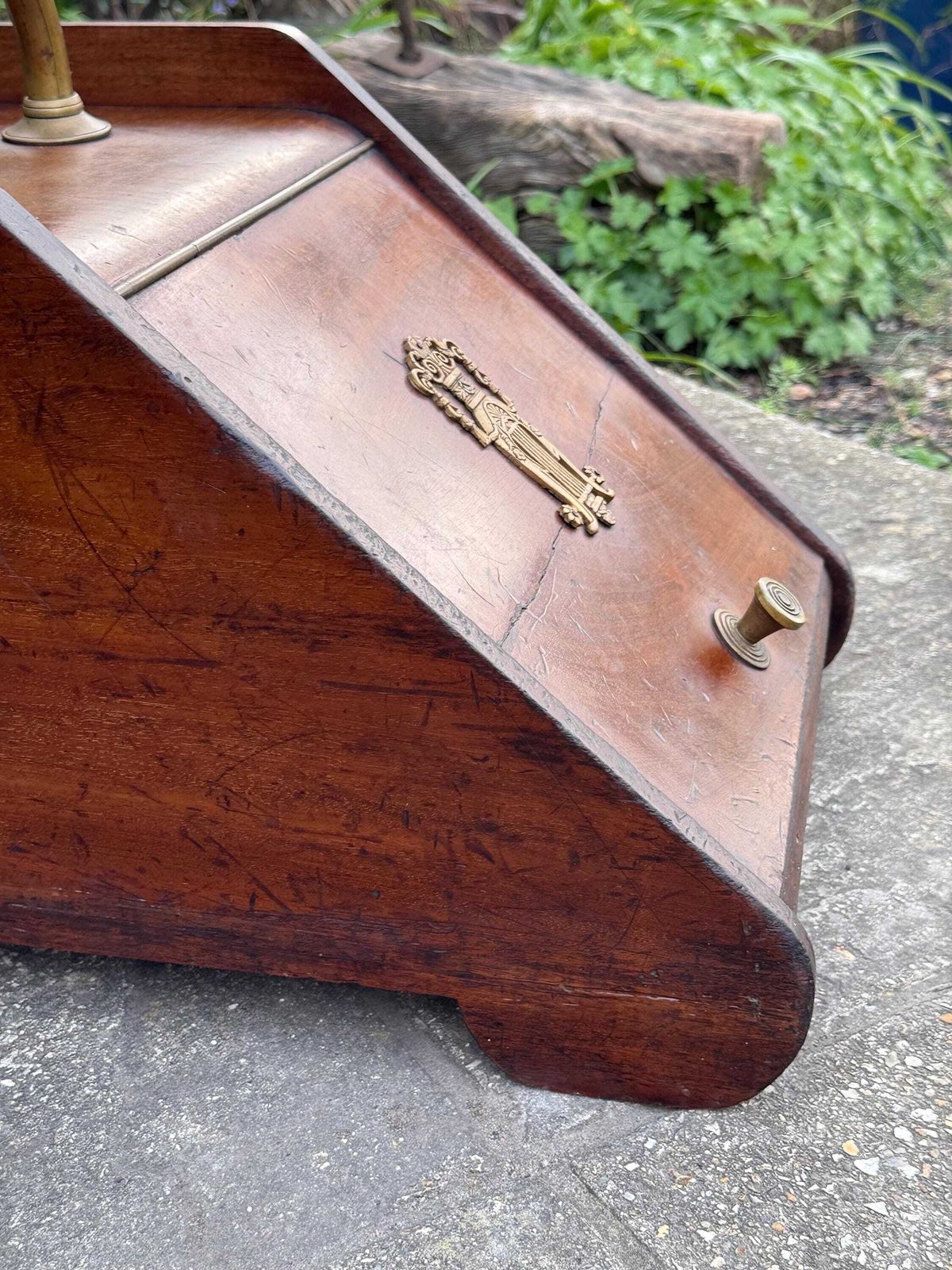 Antique Victorian Wooden Coal Scuttle Brass Fireside Log Storage Box photo vintage