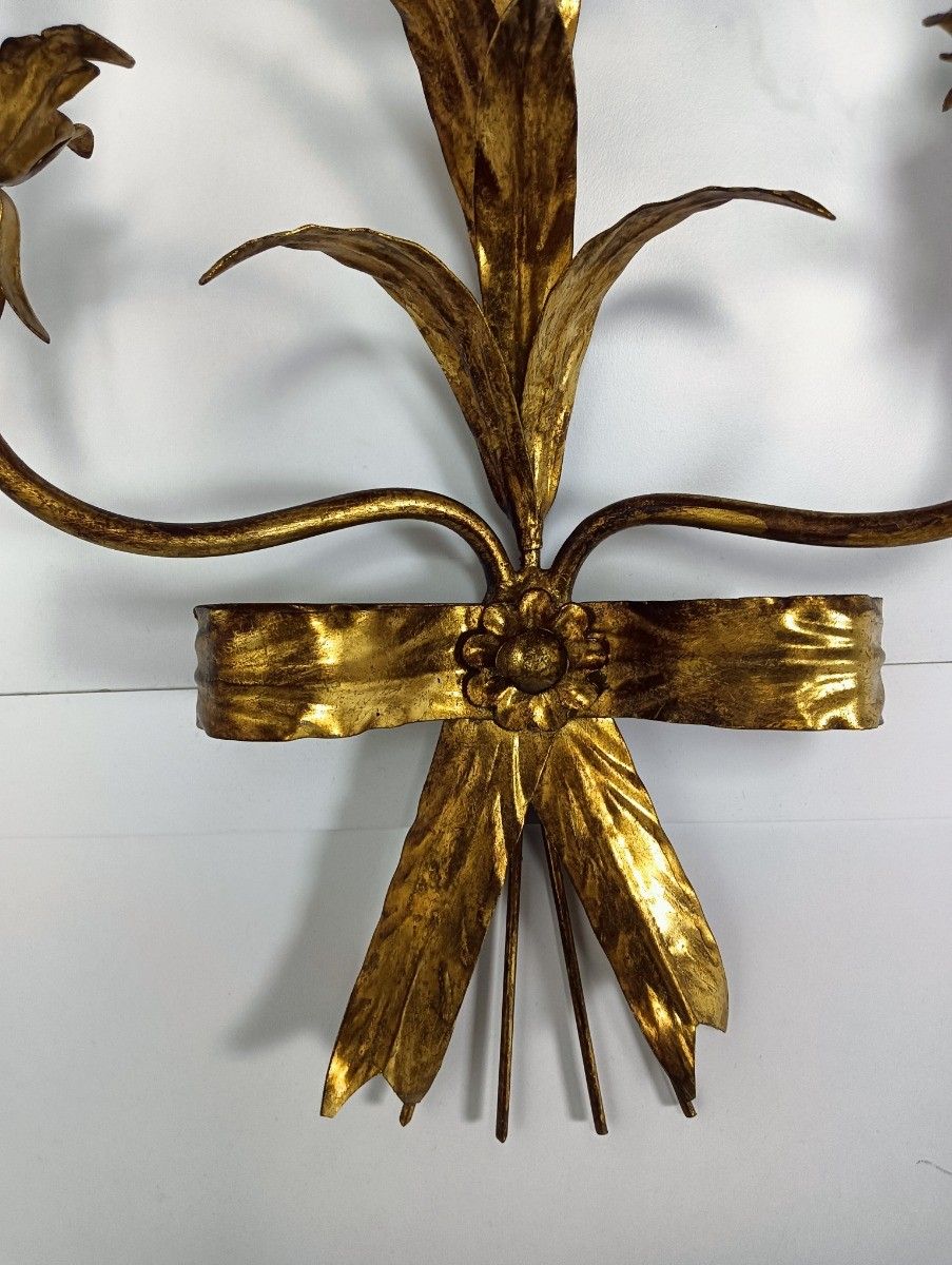 Gilt Metal Sheaf Of Wheat Wall Lamp Sconce By Hans Kogl, 1970s Large photo buy