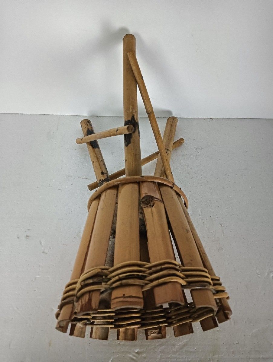 Vintage Standing Plant Holder Planter Bamboo Rattan Retro Mid Century Modern Fra photo vinterior