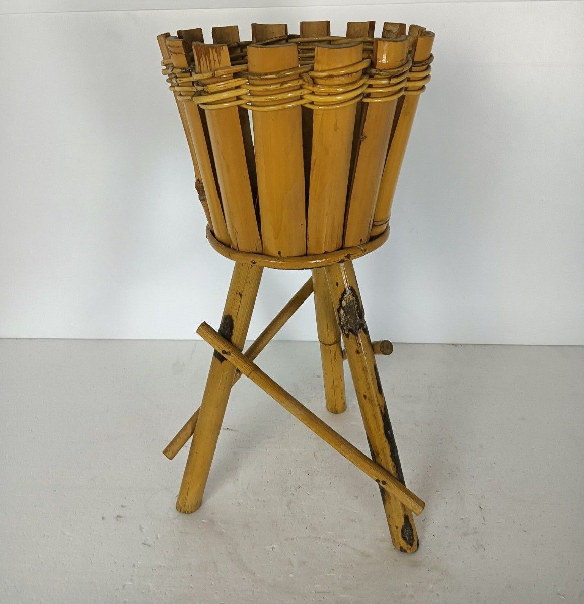 Vintage Standing Plant Holder Planter Bamboo Rattan Retro Mid Century Modern Fra photo buy