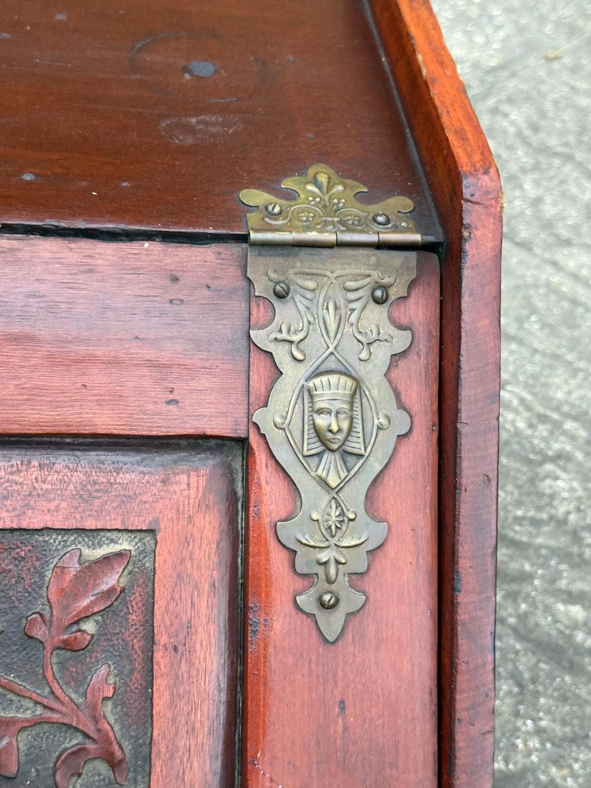 Antique Victorian Carved Wooden Coal Scuttle Brass Mount Fireside Storage Box photo vintage